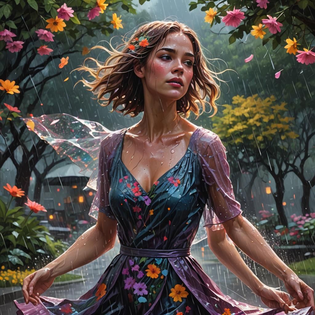 Woman Dancing in Rain: Concept Art Portrait