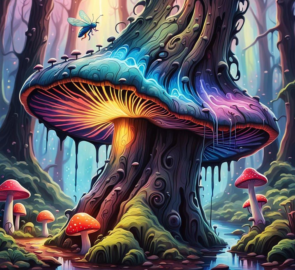 Candy Mushroom Forest: Firefly Carving in Graffiti Art