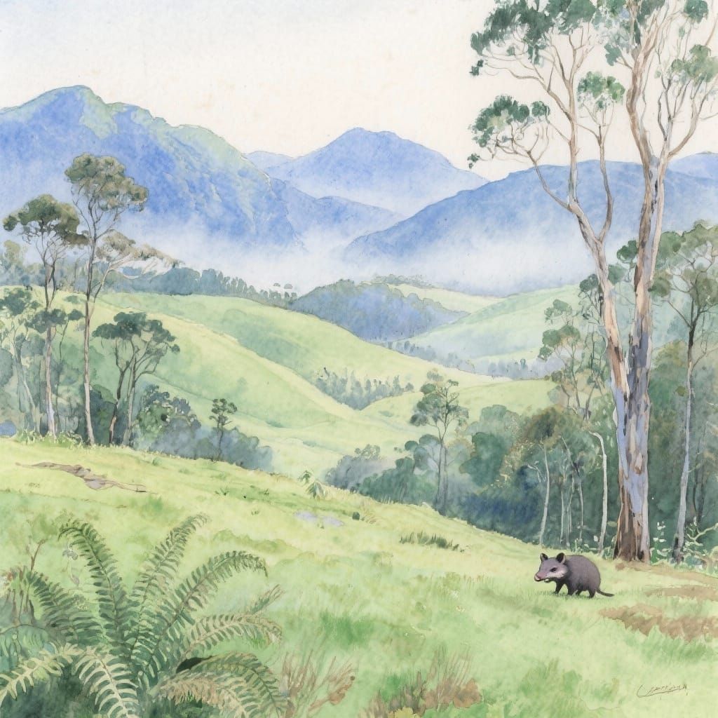 Serene Tasmanian Wilderness Watercolor Painting