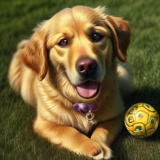 Golden Retriever Dog Plays With Colorful Ball