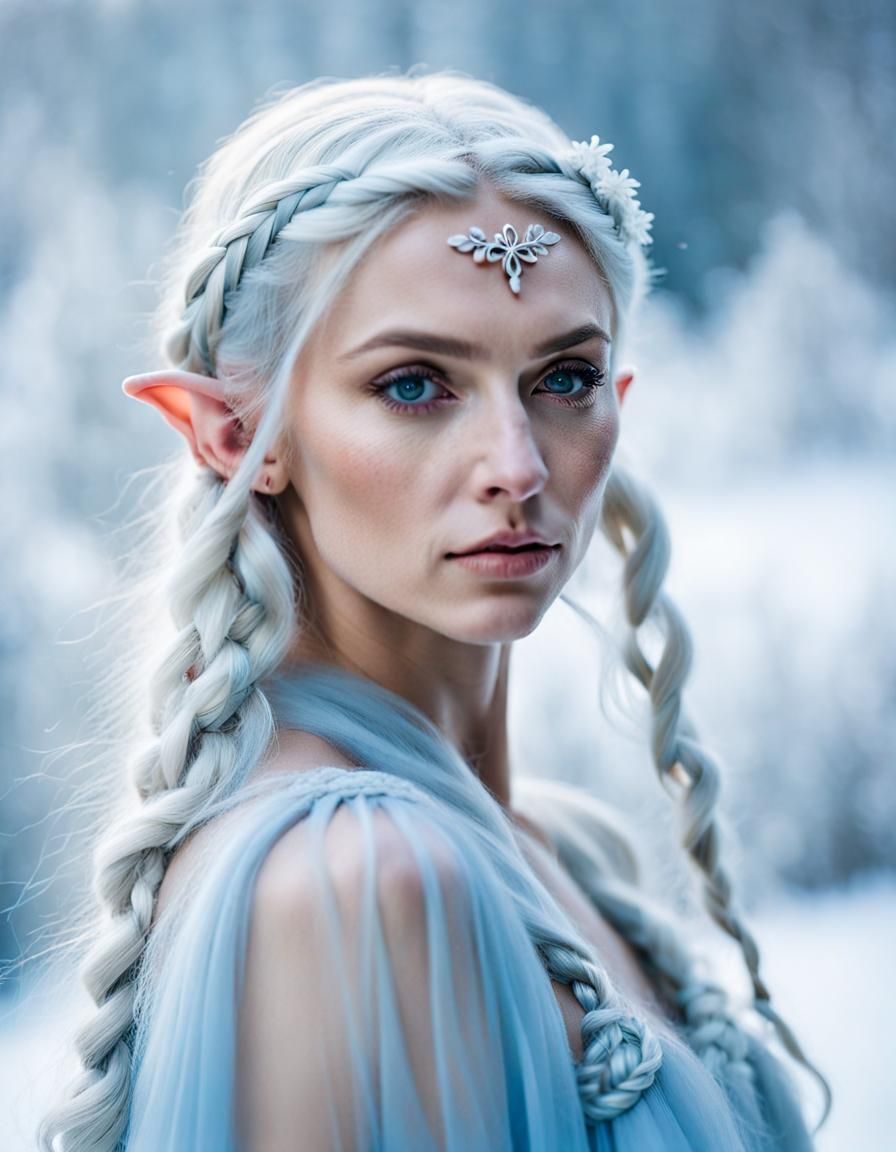 Dreamy Portrait of a Blonde Winter Elf