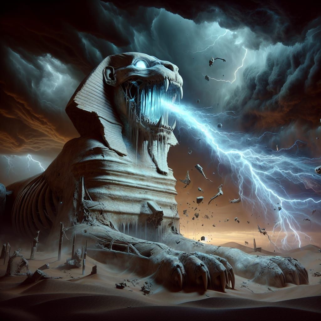Apocalyptic Sphinx as Skeletal Lion in Hyperrealism