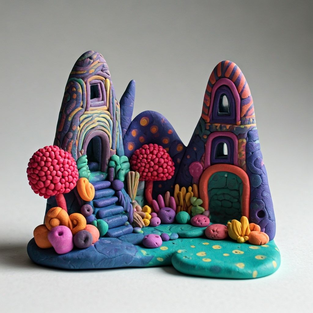 Whimsical Clay Diorama of a Miniature Landscape
