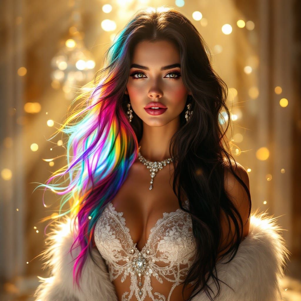 Ethereal Bohemian Goddess Radiates Vibrant Hues in Luxurious...