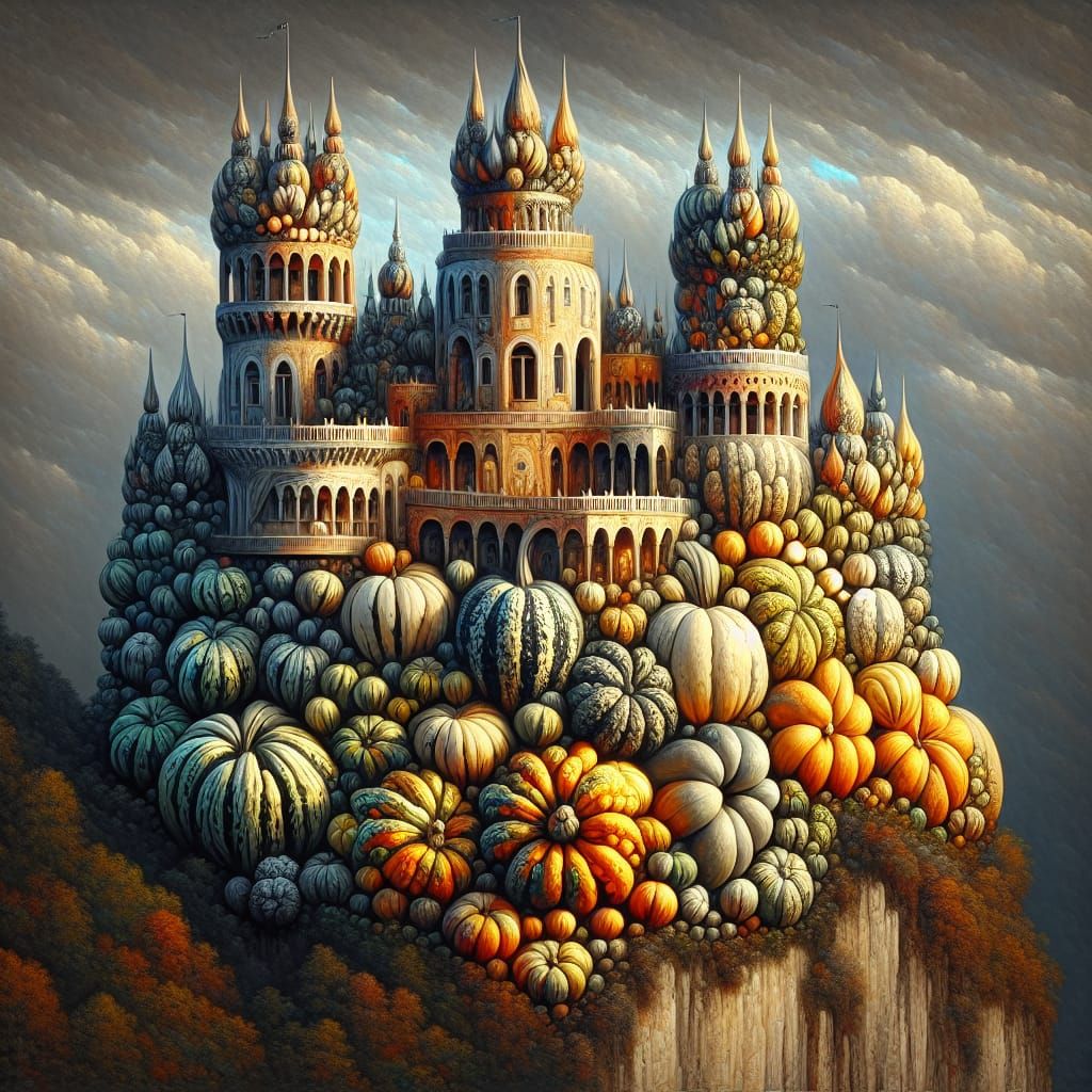 Gourd Castle: Photorealistic Oil Painting on Cliff