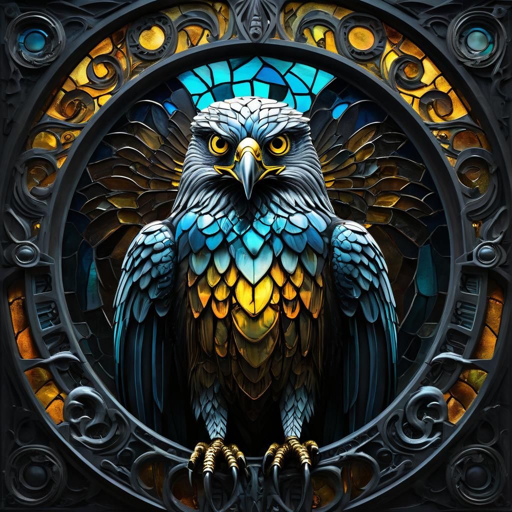 Stained Glass Hawk in Mosaic Style