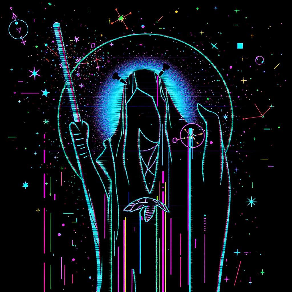 Maximalist Glitch Art with Constellation and Sparkles