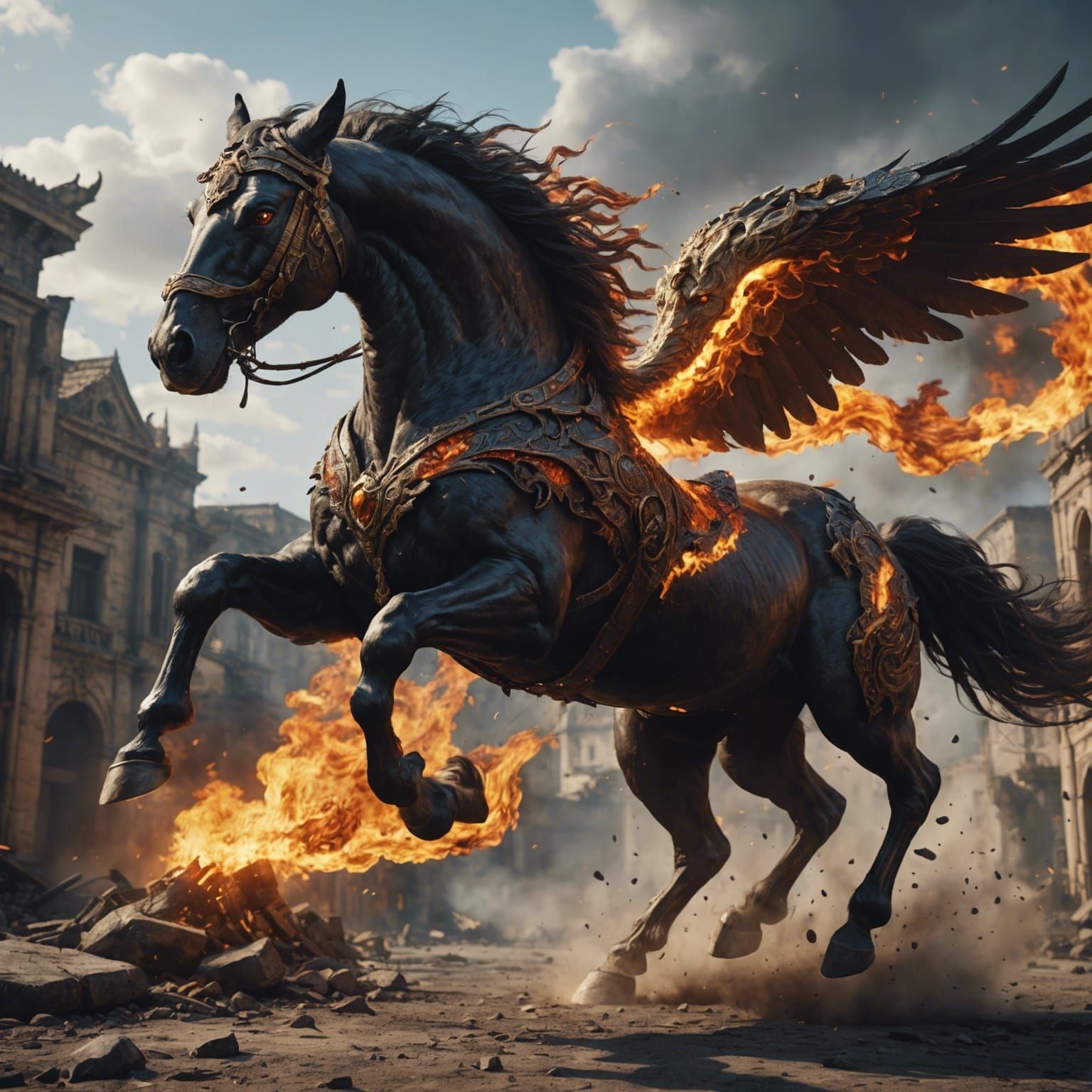 Furious Flying Horse with Fiery Eyes