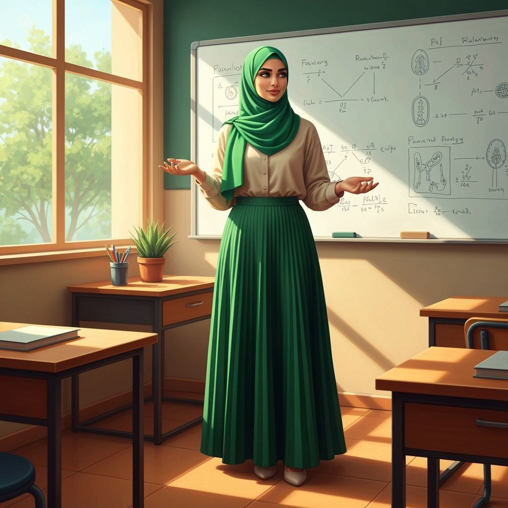 Beautiful Hijabi Teacher Teaching Biology in Classroom