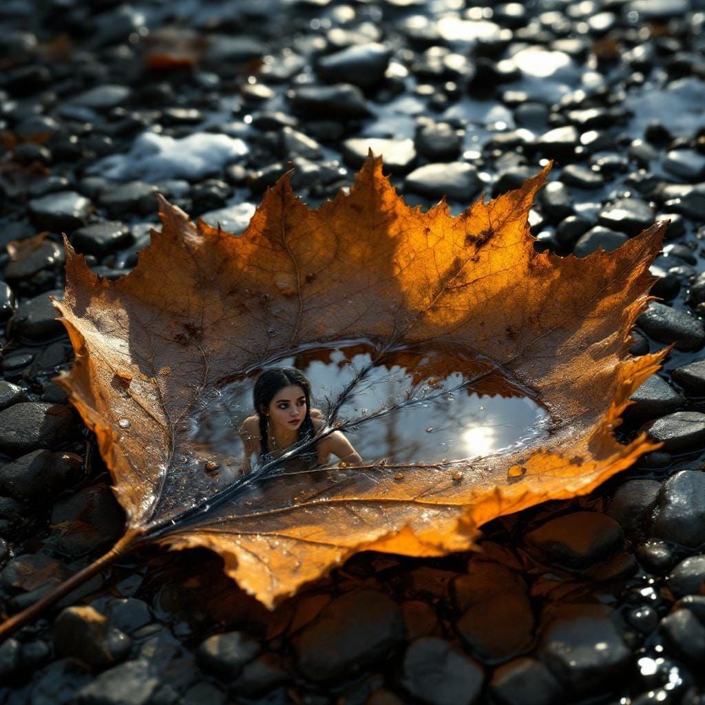 Fallen Leaf Reflects a Woman, Oil Painting
