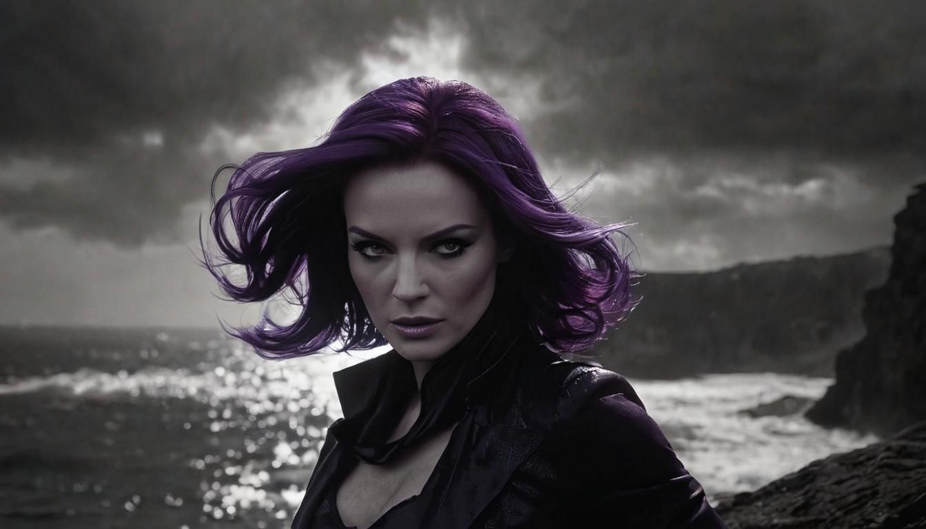 Violet Monochromatic Portrait on a Cliffside Shore