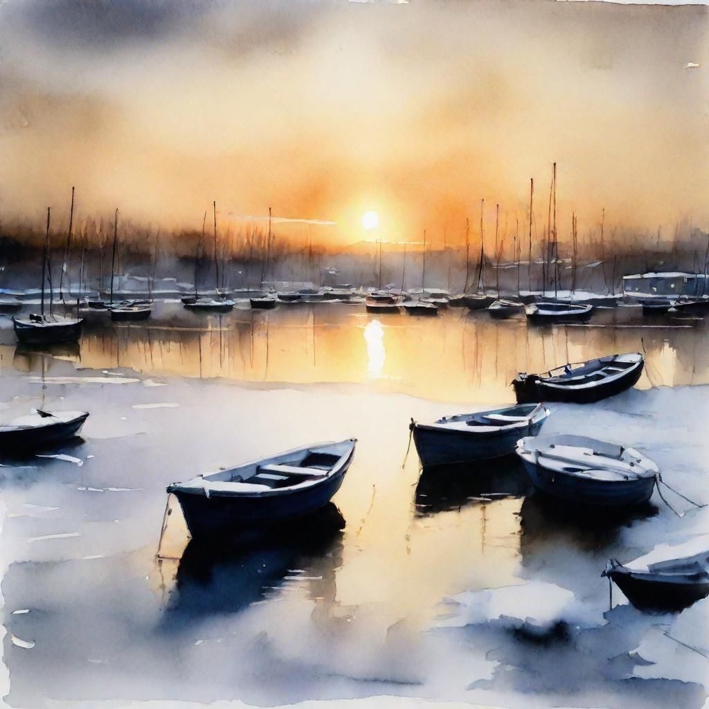 Soft Focus Winter Harbour in Warm Golden Light