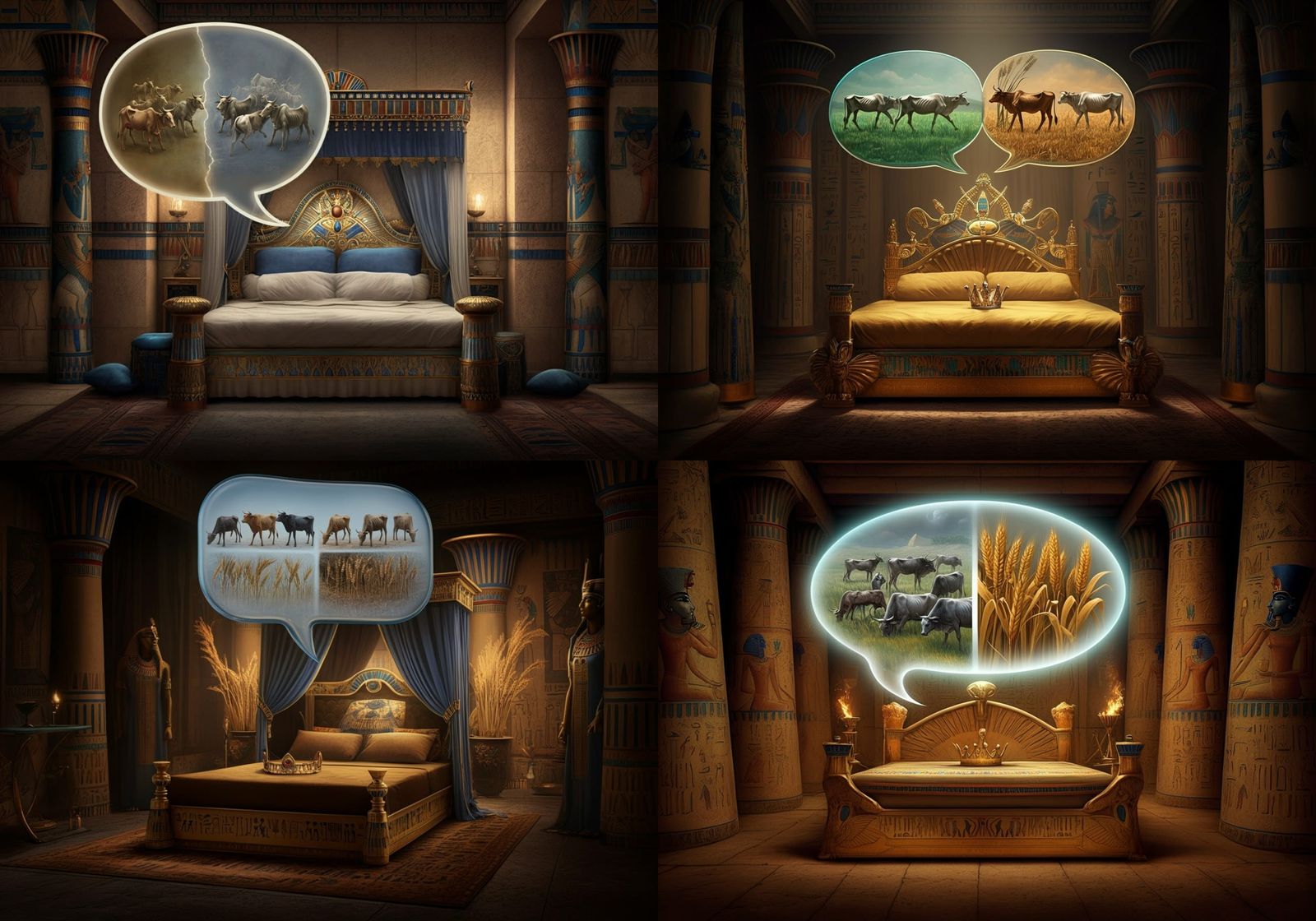 Ancient Egyptian Royal Bedroom with Golden Crown and Dream I...