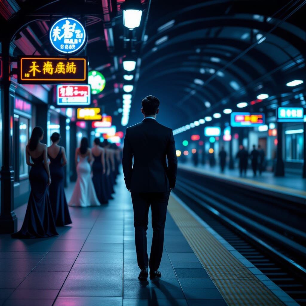 Subway Solitude: A Cinematic Neon Scene