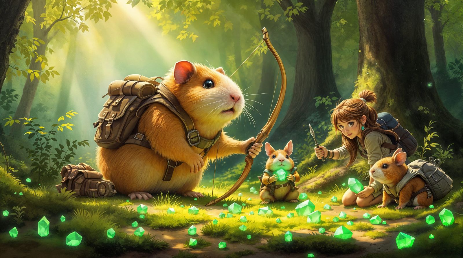 Whimsical Forest Expedition in Vibrant Impressionist Style