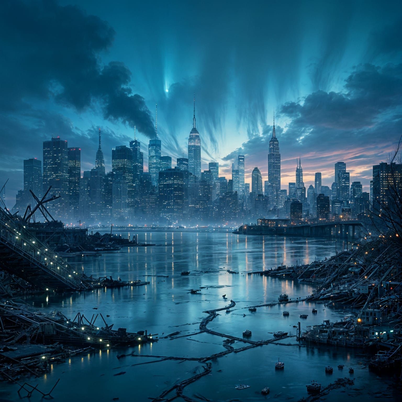 Post-Apocalyptic NYC Skyline at Twilight