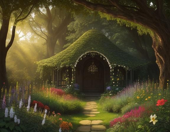 Enchanting Botanical Garden Illustration in Dreamy Style