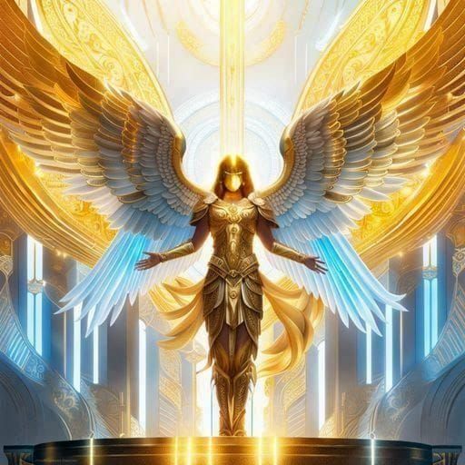 Majestic Archangel Gabriel with Golden Filigree Wings