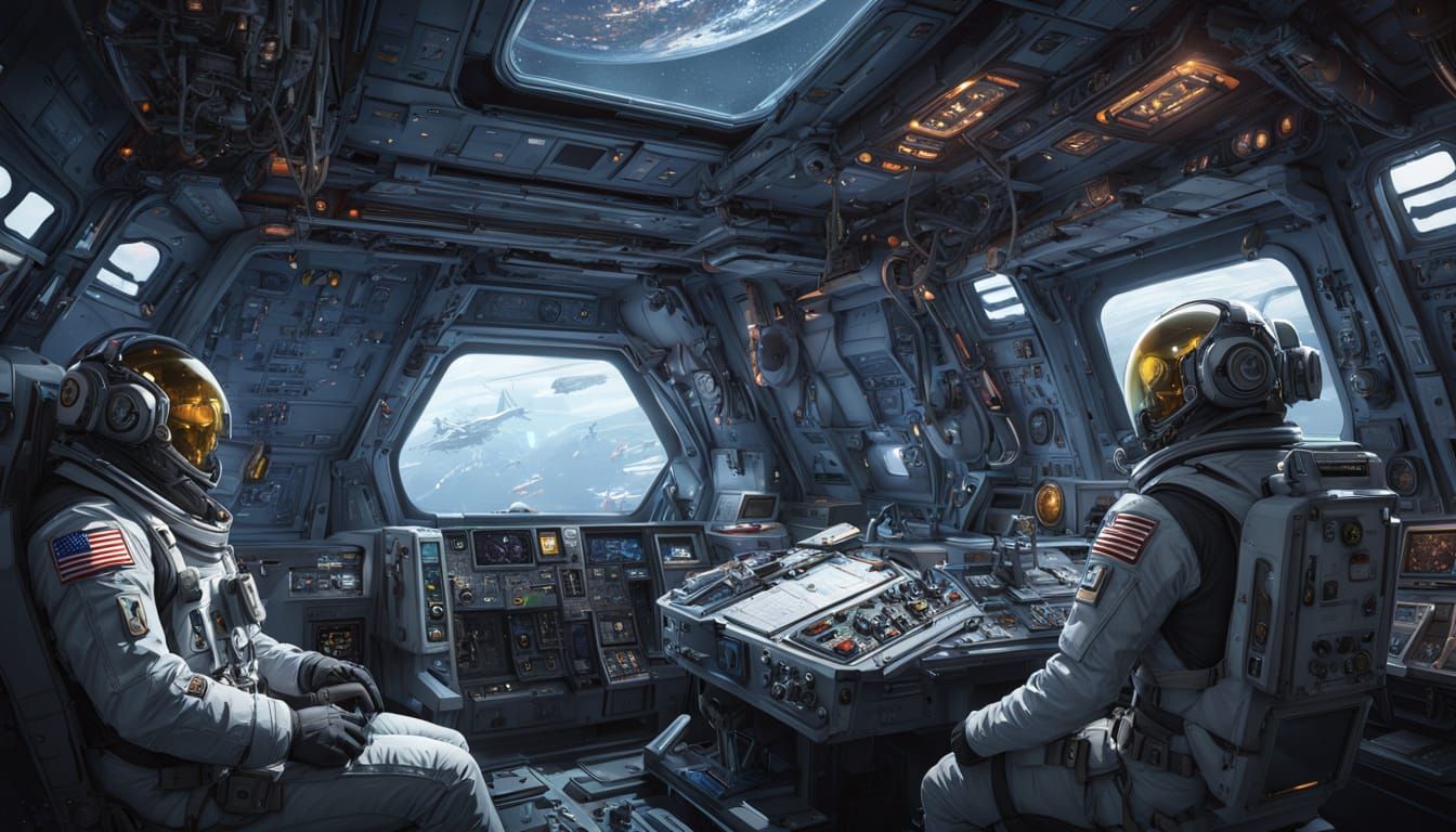 Hyperrealistic US Space Force Spaceship Cockpit in Intricate...
