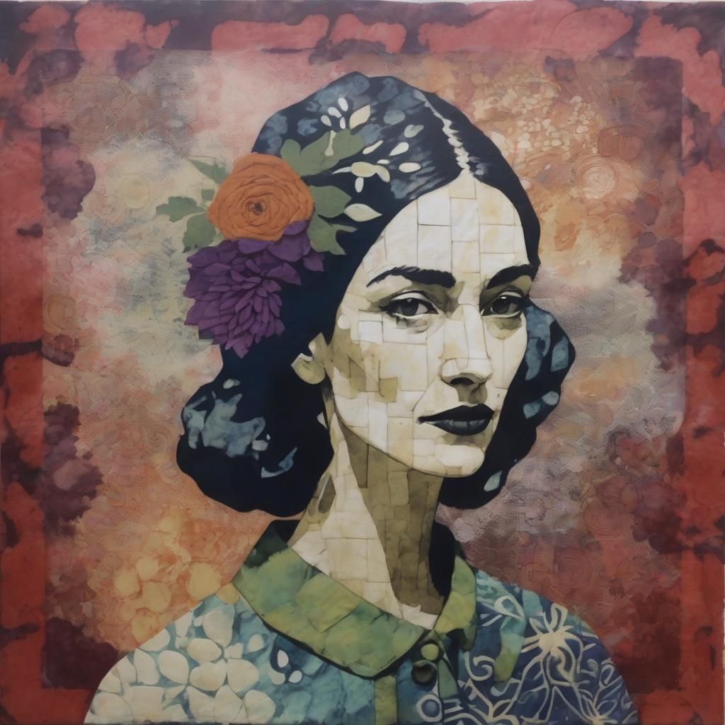 Art Deco Portrait with Batik and Patchwork Textures