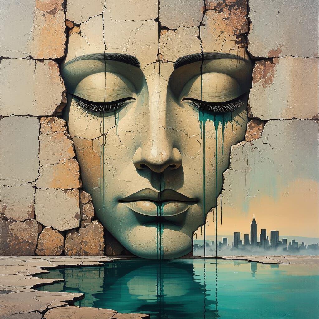 Colossal Face Embedded in Stone Wall Art