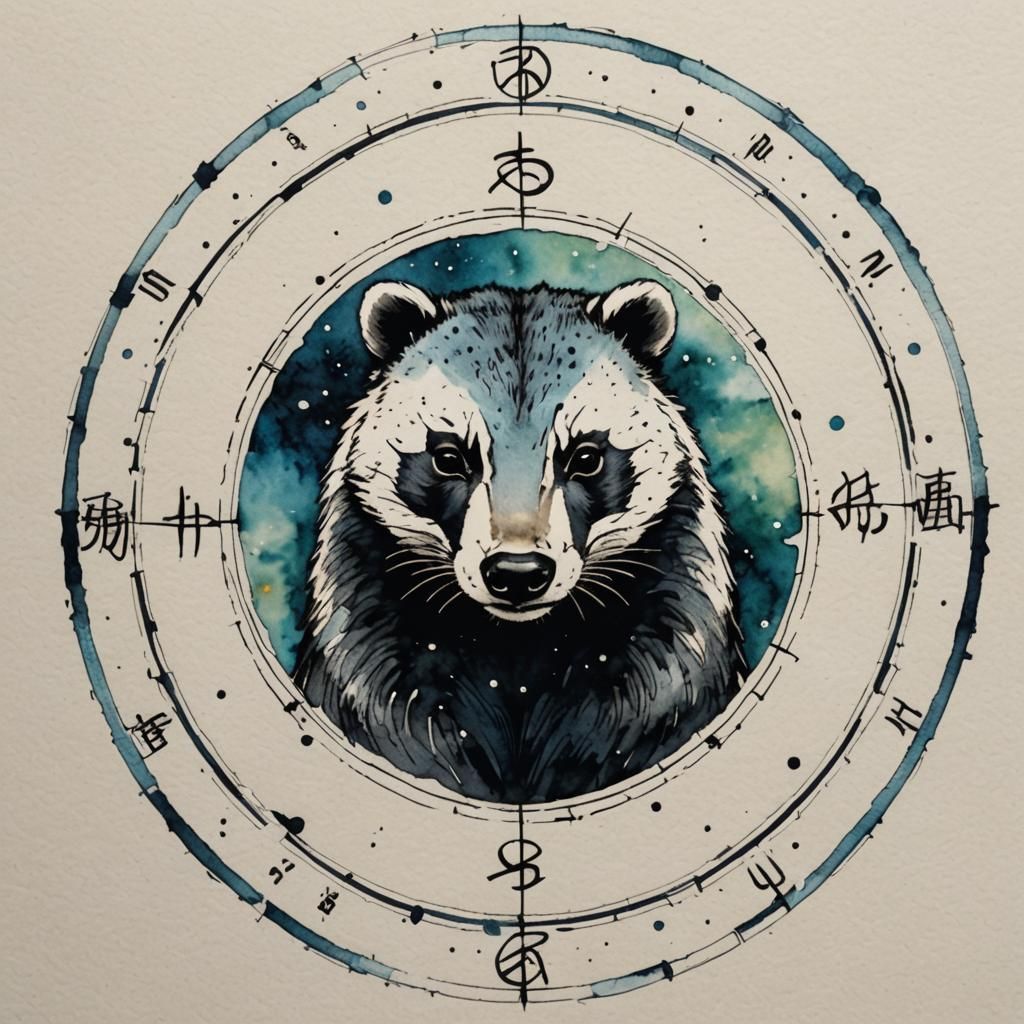 Minimalist Astrological Badger Logo in Colored Ink