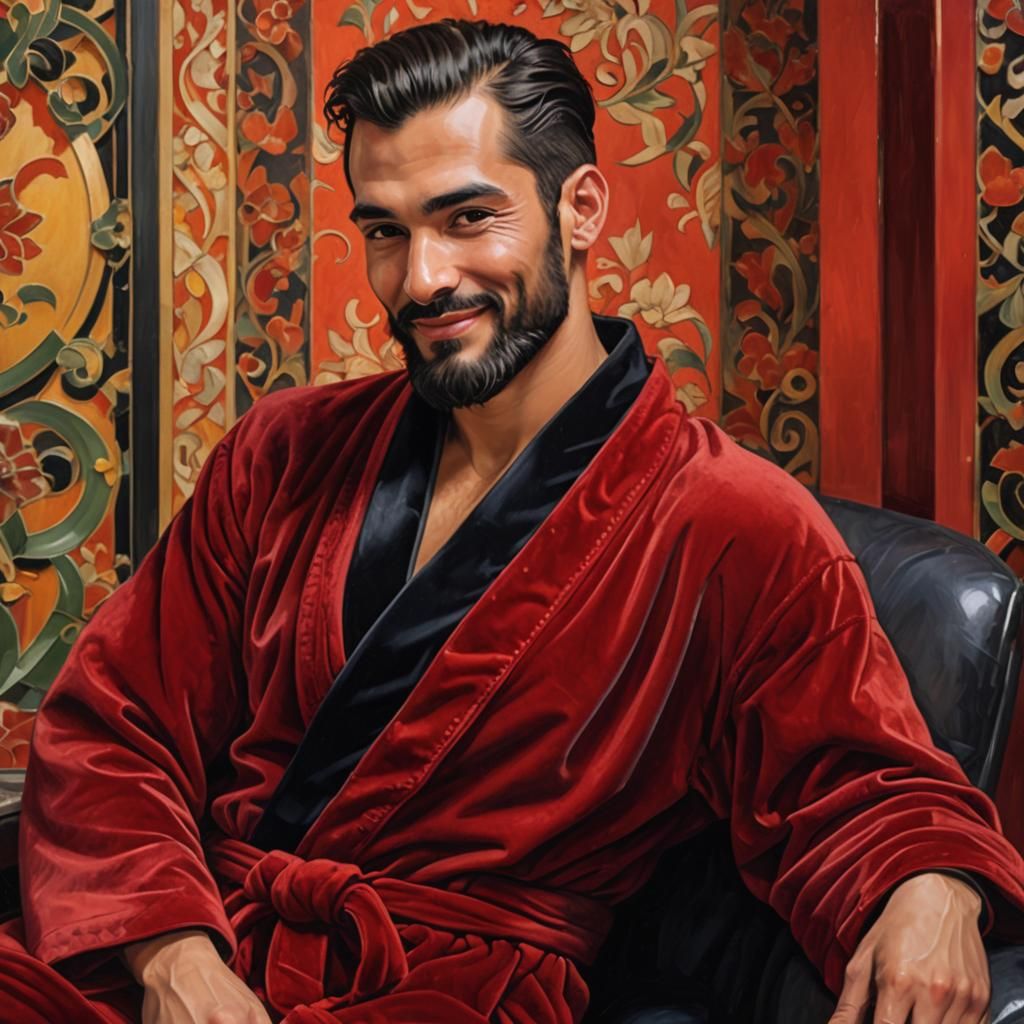 Elegant Man in Red Velvet Robe, Impressionist Portrait