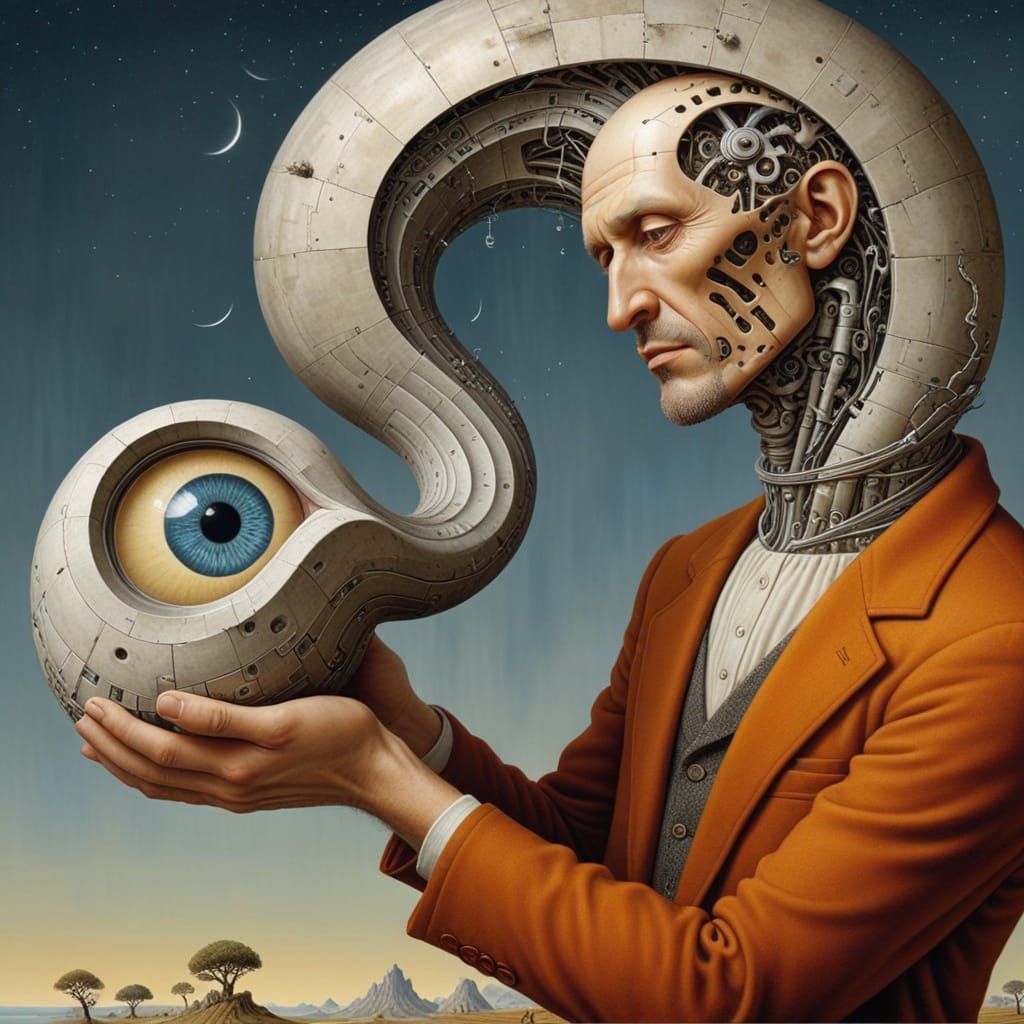 Surreal Figure Warped Around Unfathomable Object