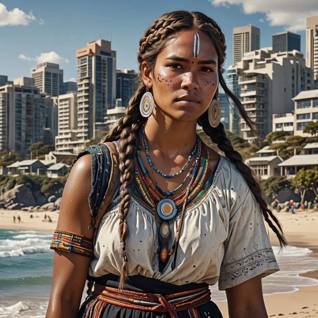 Aboriginal Woman Portrait on Bondi Beach in Studio Quality