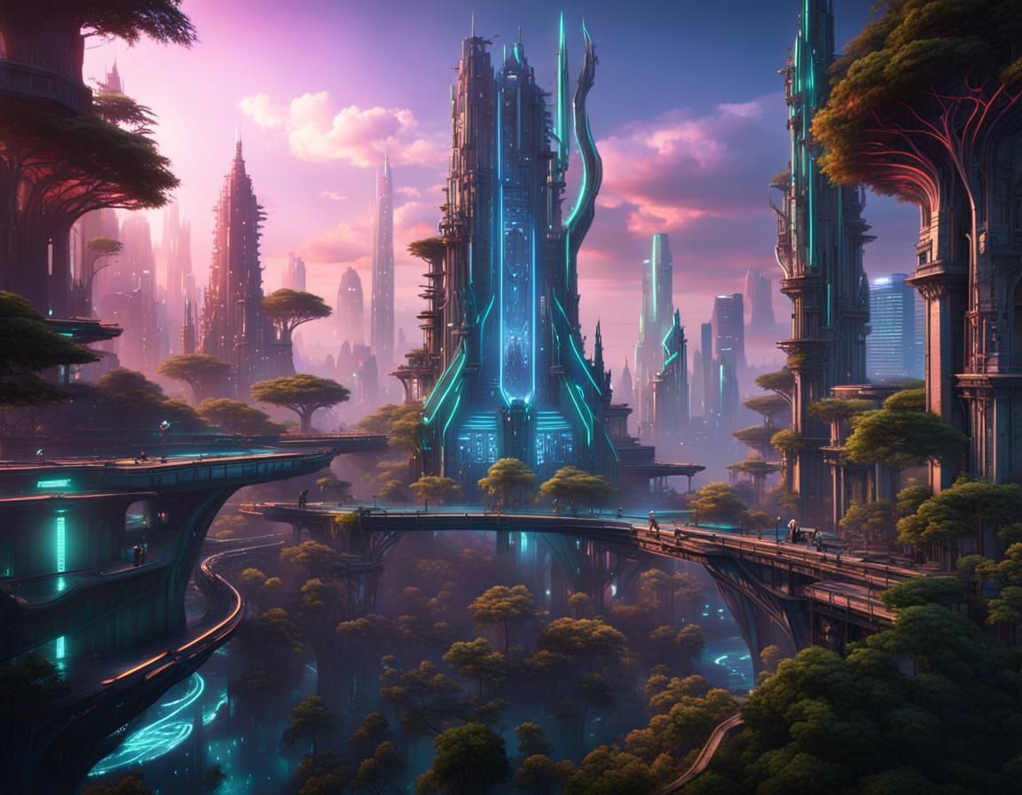 Futuristic City Powered by Glowing Jungle Trees