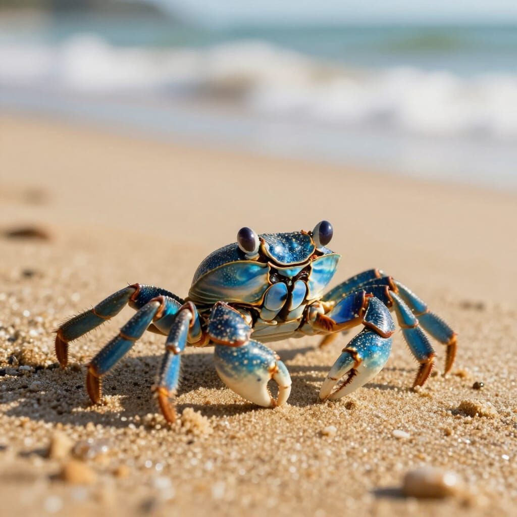 Sapphire Blue Crab on Beach at Golden Hour
