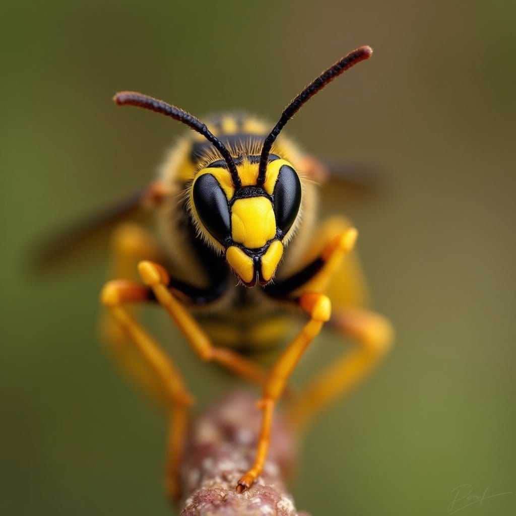 Close-Up of Wasp in Striped Clothing