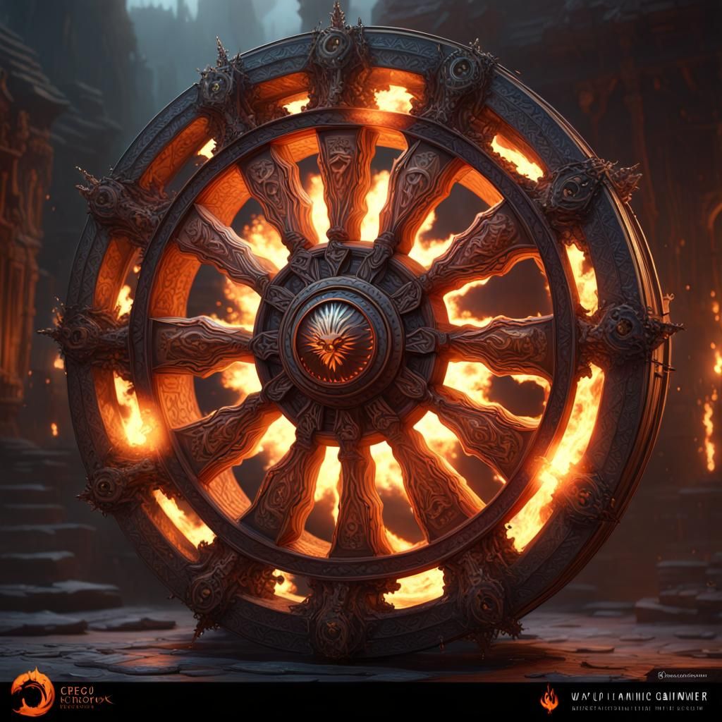 Flaming Wheel Spirit in Dark Fantasy Art Style