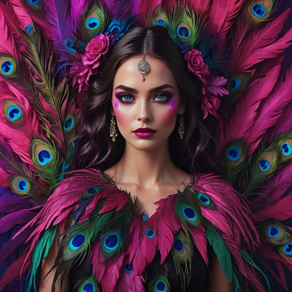 Rainbow Woman Portrait in Digital Art Deco Style