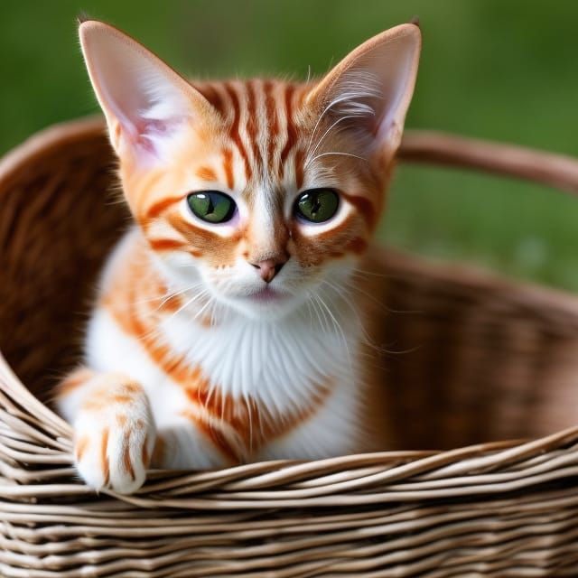 Ginger Striped Kitten in a Basket