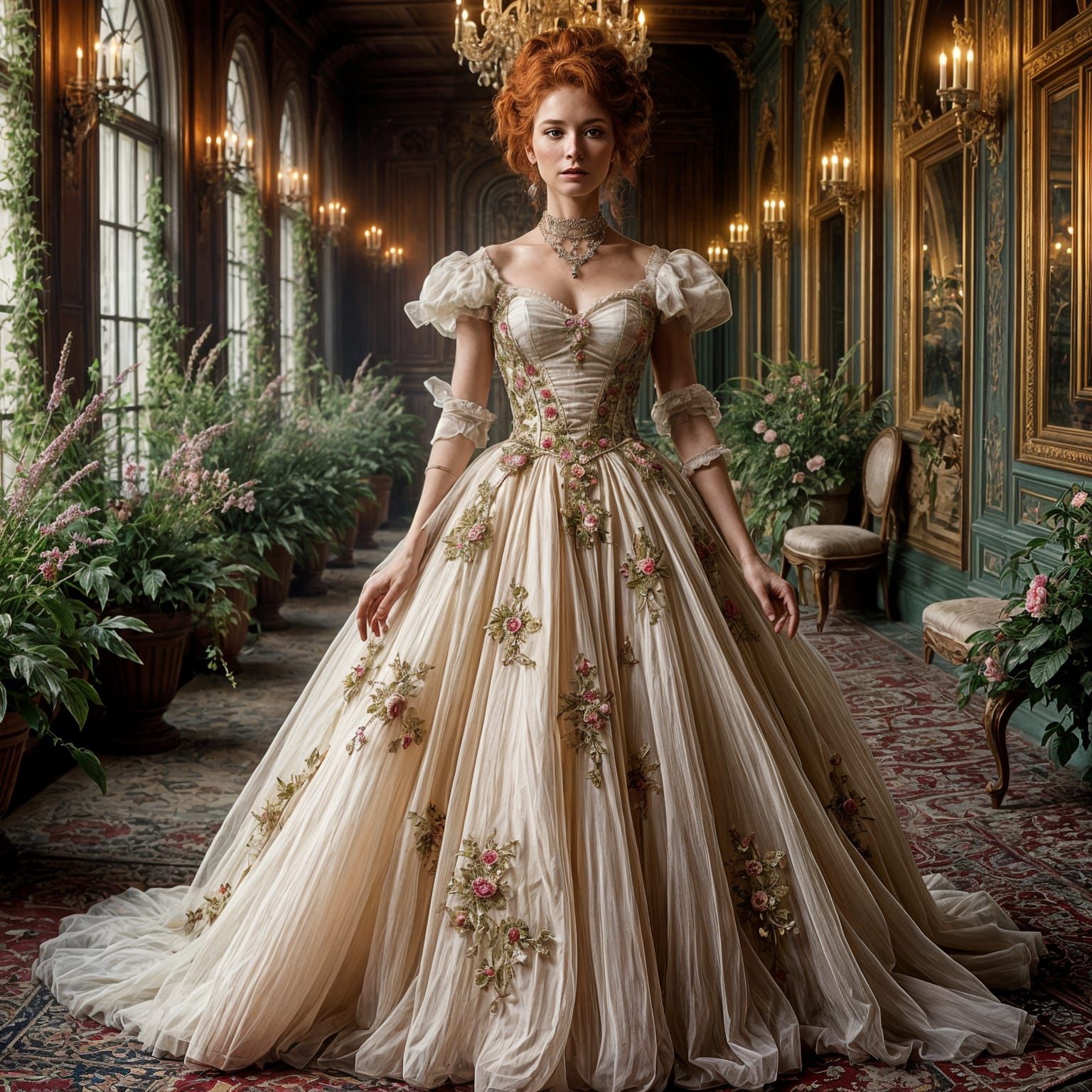 Victorian Era Redhead in Elegant Gown