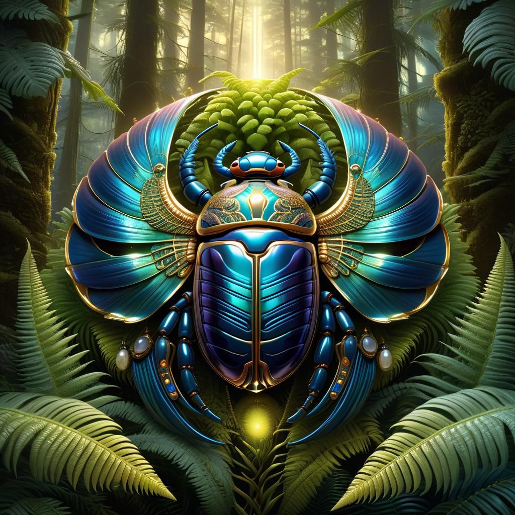 Jewel Scarab Merges with Biomechanical Flora