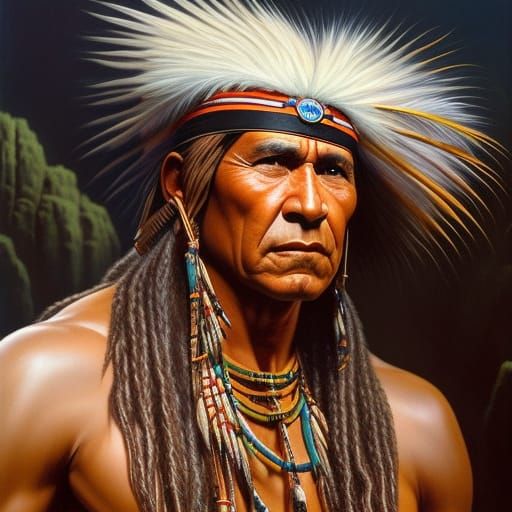 Hyperrealistic Native American Shaman Portrait in 8K