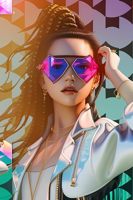 Anya Taylor-Joy with Heart Glasses in Rococo Vaporwave Style