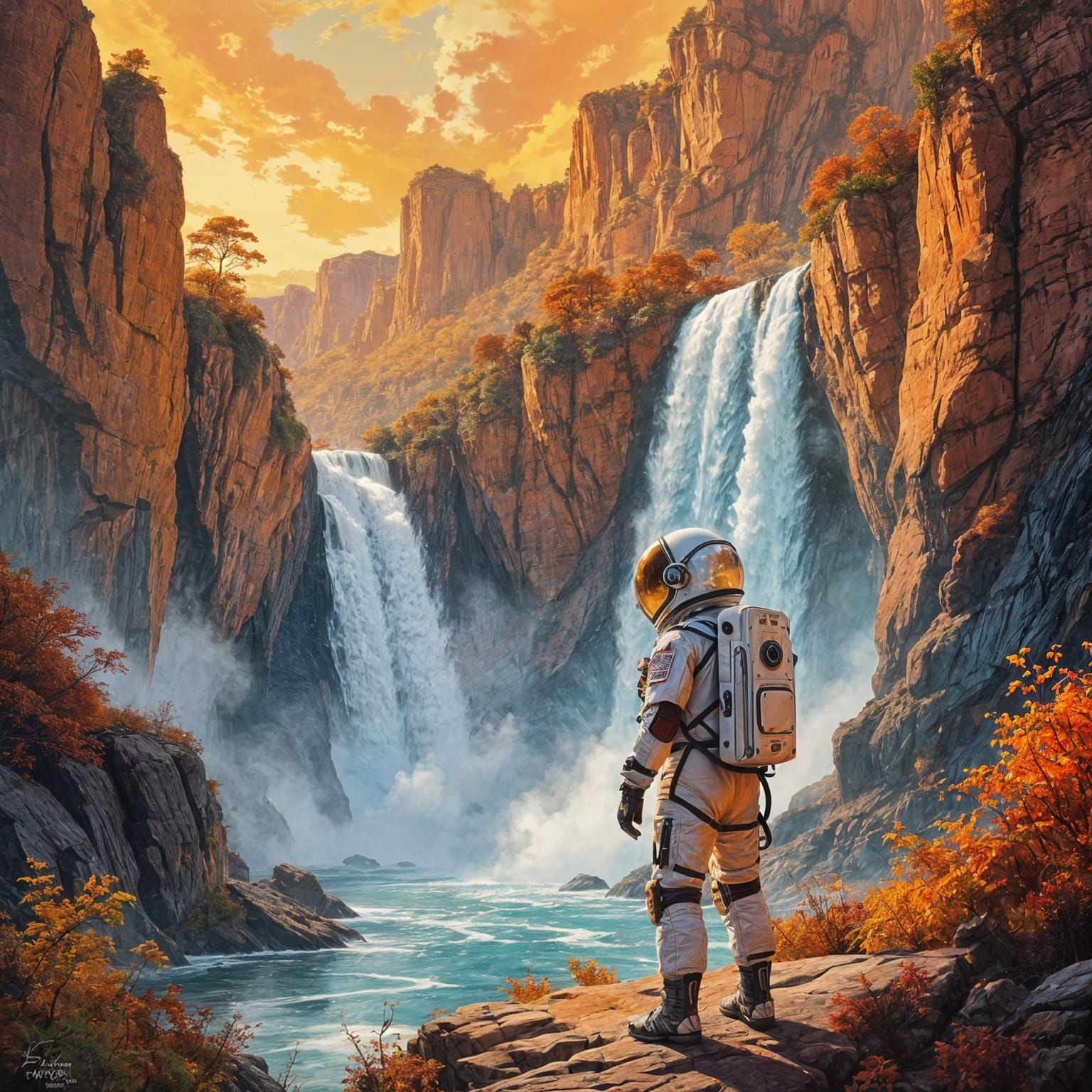 Astronaut Discovers Alien Waterfalls in Autumn Hues