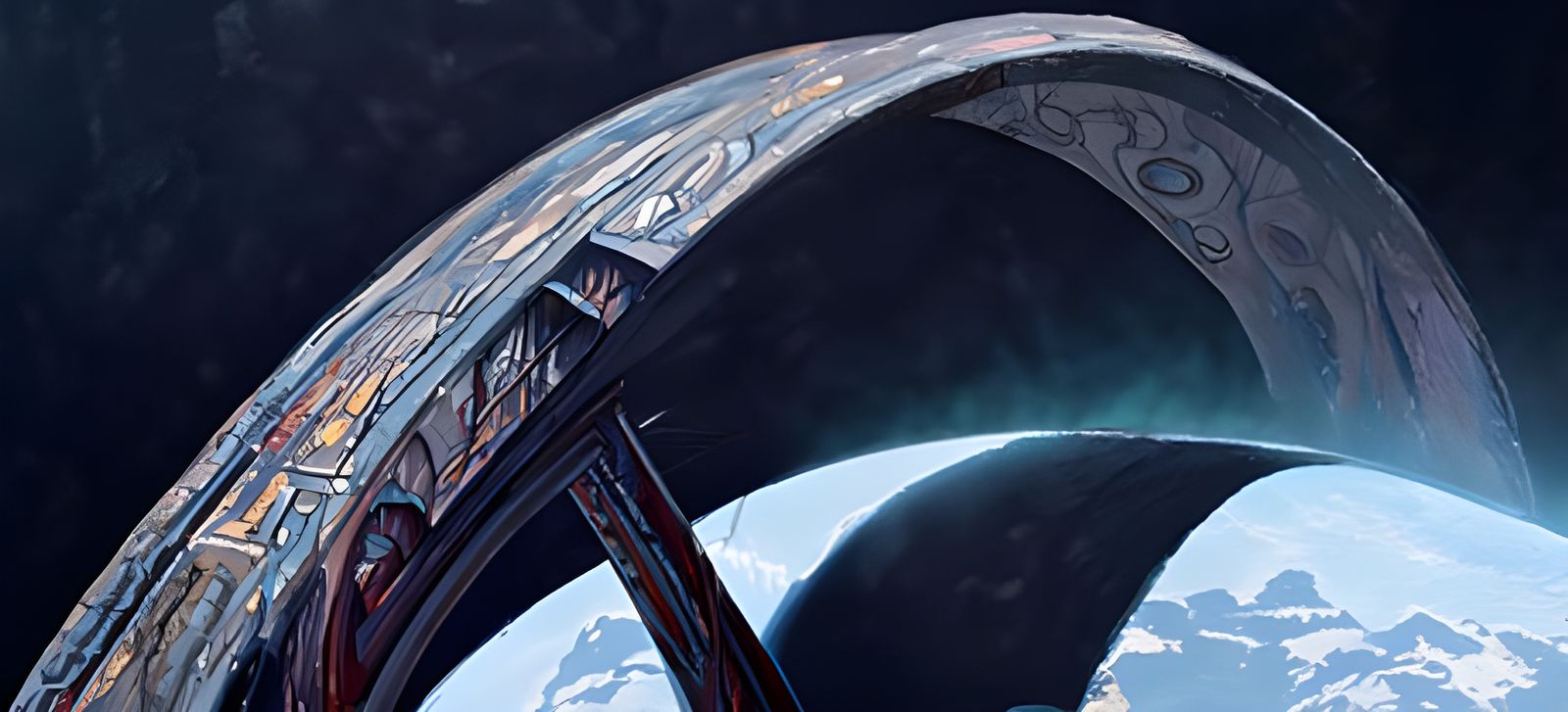 Ring Around Earth: Surreal Oil Painting in Steampunk Style