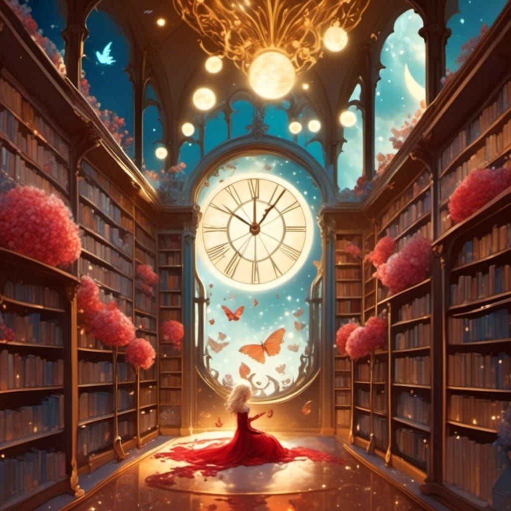 Blonde Elf Woman at Desk in Ethereal Fantasy Style