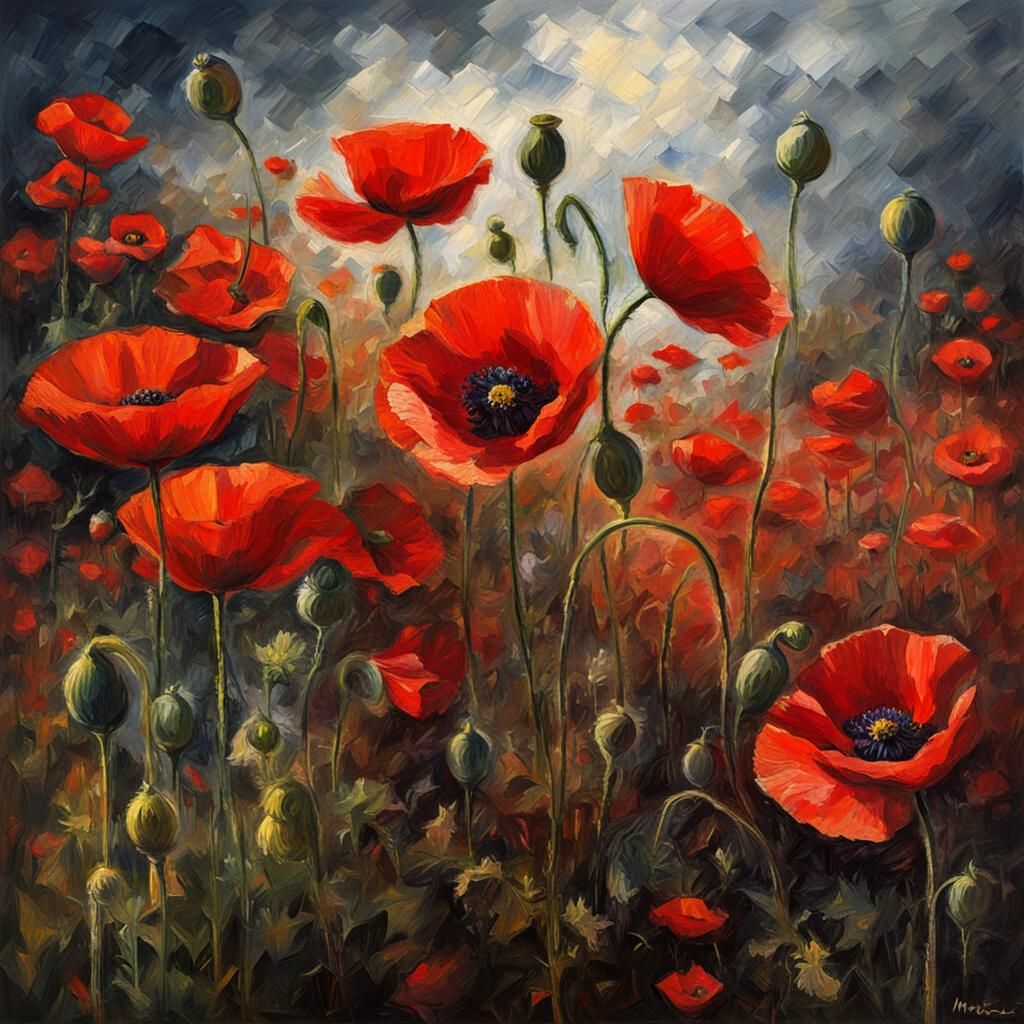 Red Poppies in Impressionist Style