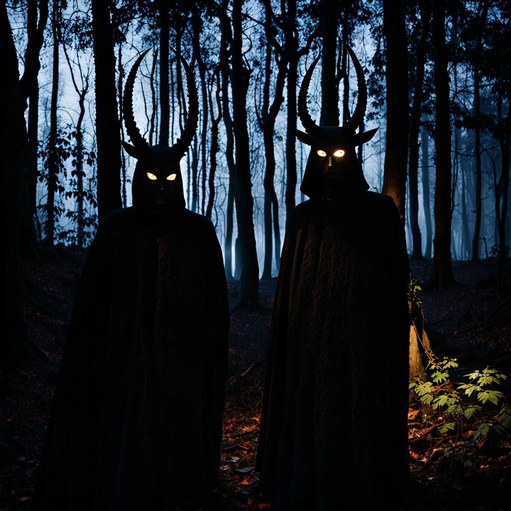 Eerie Forest Scene with Mysterious Figures