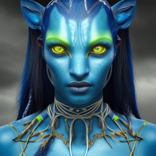 Detailed Portrait of a Blue Na'vi Warrior