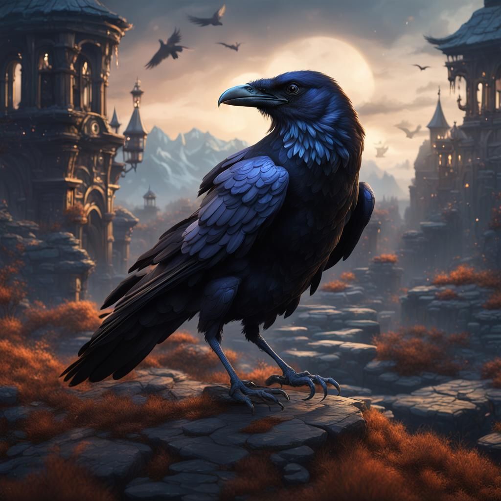 Fantastical Pet Raven in Detailed Matte Painting
