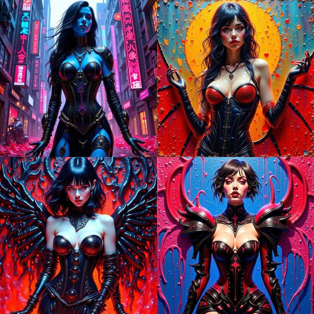 Cyberpunk Gothic Corset: Neon Acrylic Impasto Art