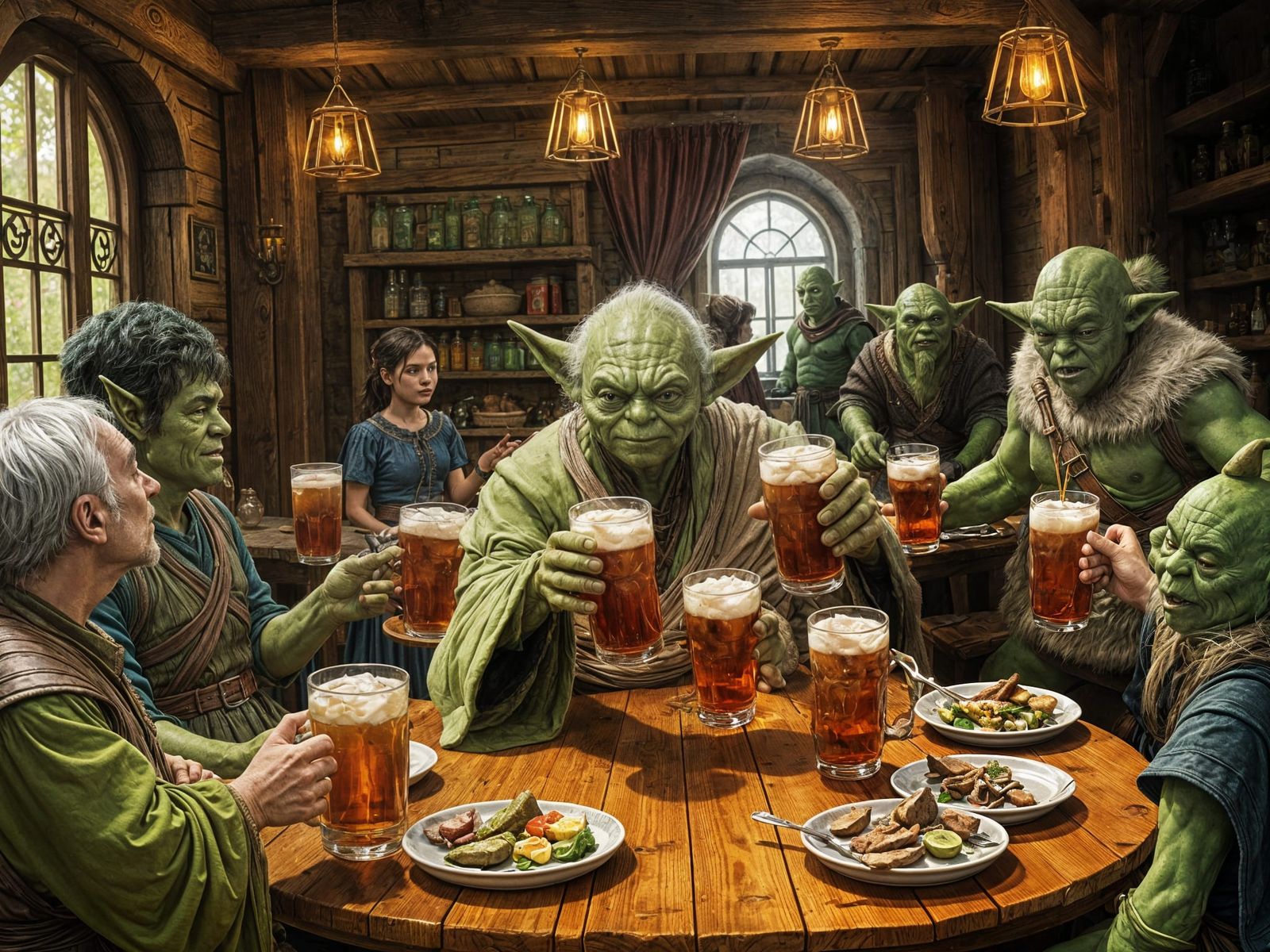Yoda in Tavern with Orcs, Dungeons and Dragons Art