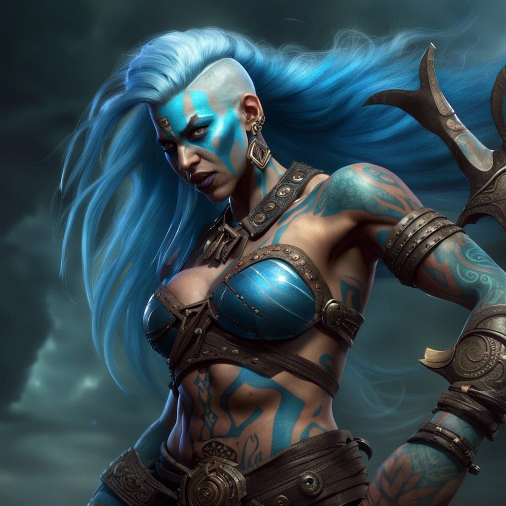 Goddess Barbarian with Glowing Tattoos, Fantasy Art