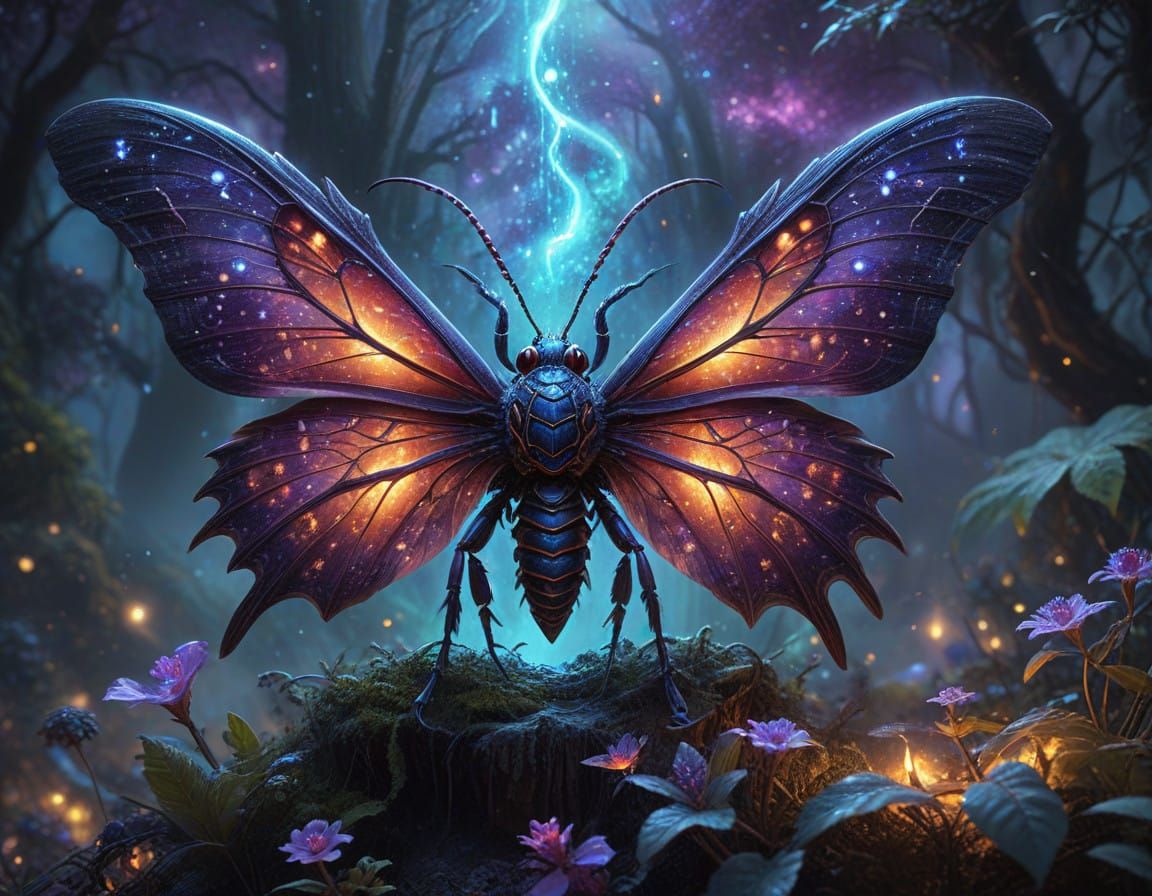 Giant Scorpion Moth in Crimson and Purple Hues